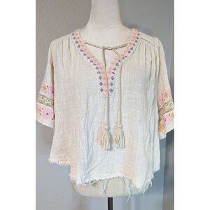 Fate Boho Spanish Embroidered Top Shirt Size S Cottage Core 100% Cotton